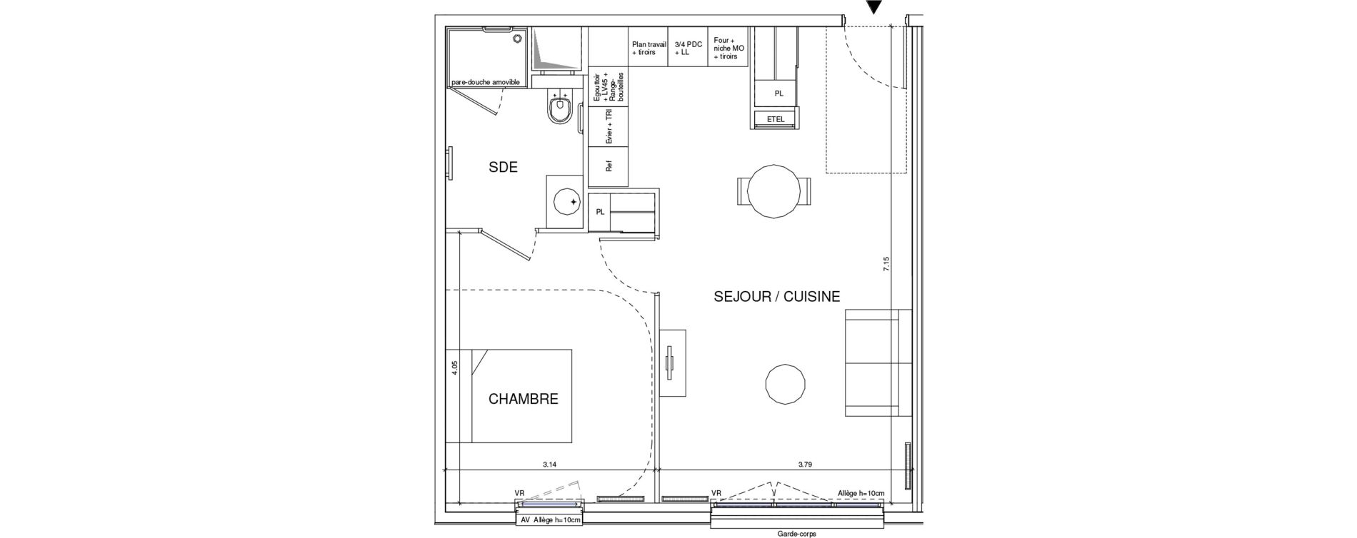 Appartement T2 meubl&eacute; de 48,17 m2 &agrave; &Eacute;ragny Le village - les pr&eacute;s