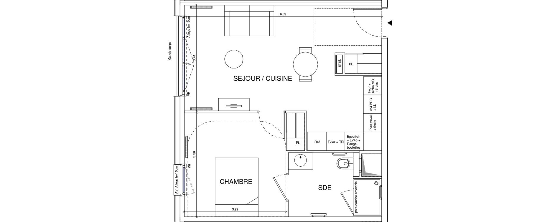Appartement T2 meubl&eacute; de 41,91 m2 &agrave; &Eacute;ragny Le village - les pr&eacute;s