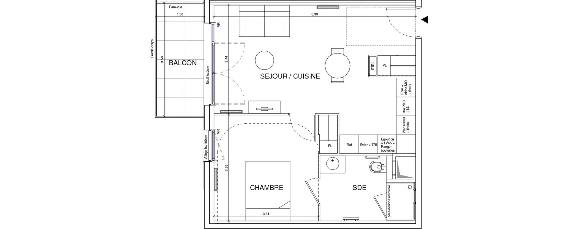 Appartement T2 meubl&eacute; de 42,14 m2 &agrave; &Eacute;ragny Le village - les pr&eacute;s
