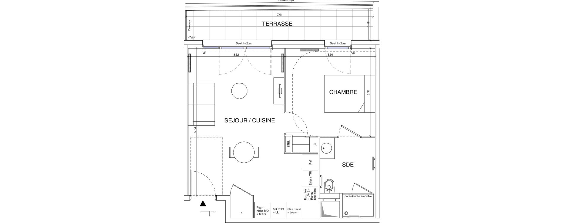 Appartement T2 meubl&eacute; de 42,01 m2 &agrave; &Eacute;ragny Le village - les pr&eacute;s