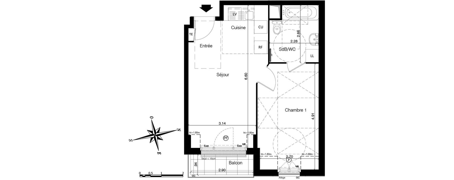 Appartement T2 de 38,72 m2 &agrave; Franconville Centre