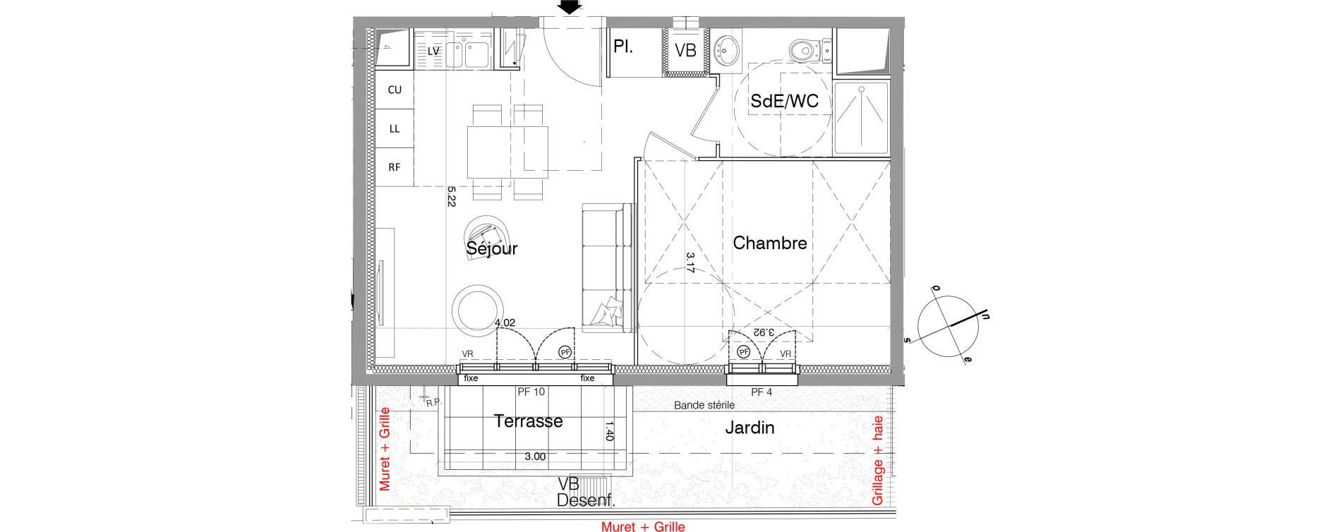 Appartement T2 de 39,30 m2 à Franconville Montfrais eboulures