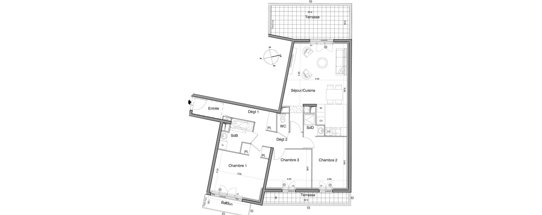 Appartement T4 de 81,10 m2 &agrave; Franconville Montfrais eboulures