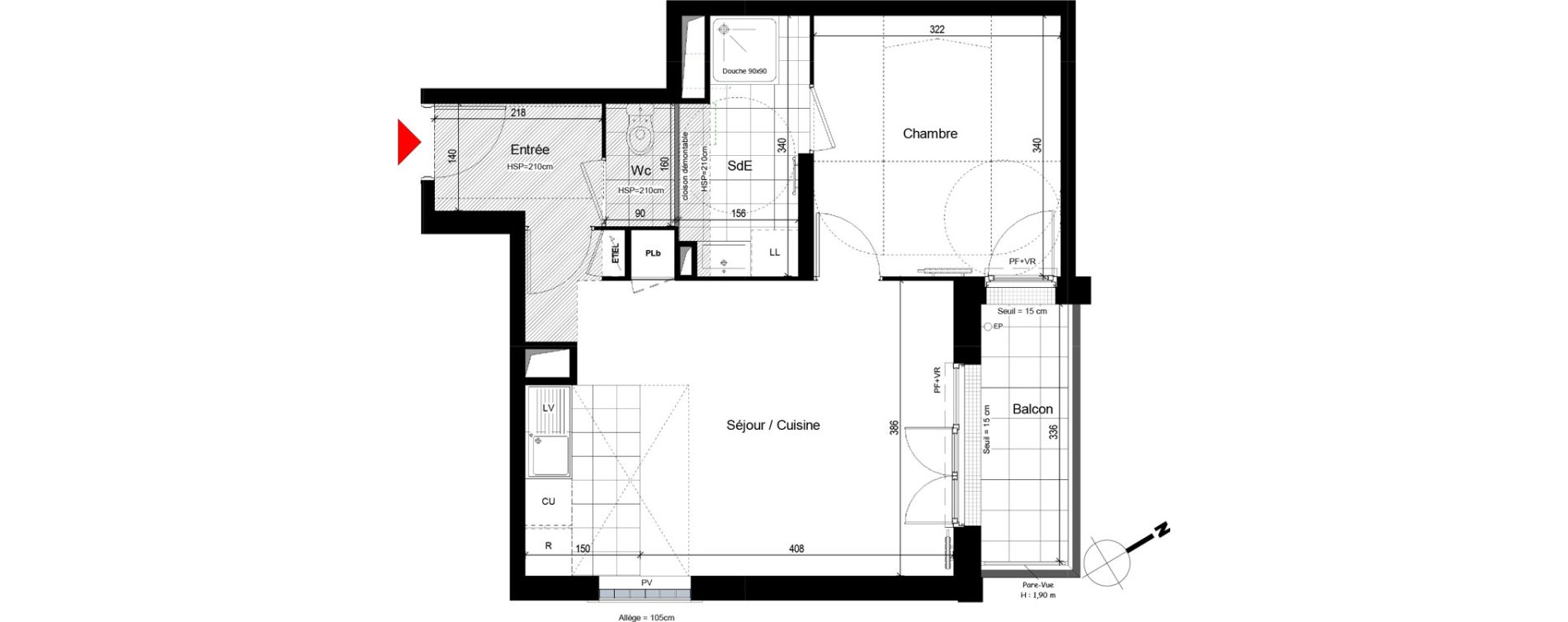 Appartement T2 de 42,83 m2 &agrave; Franconville Centre