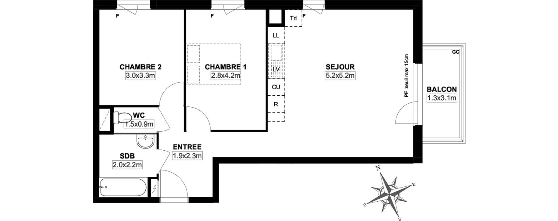 Appartement T3 de 59,98 m2 &agrave; Garges-L&egrave;s-Gonesse Centre