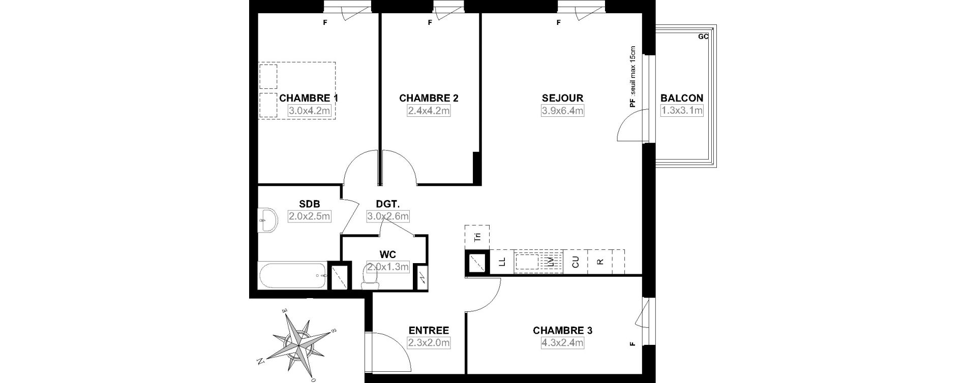 Appartement T4 de 74,83 m2 &agrave; Garges-L&egrave;s-Gonesse Centre