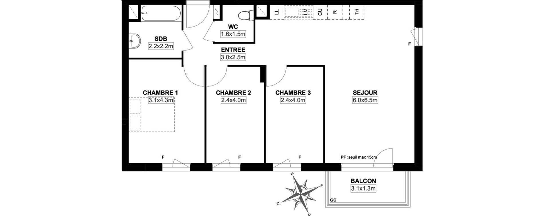Appartement T4 de 74,96 m2 &agrave; Garges-L&egrave;s-Gonesse Centre
