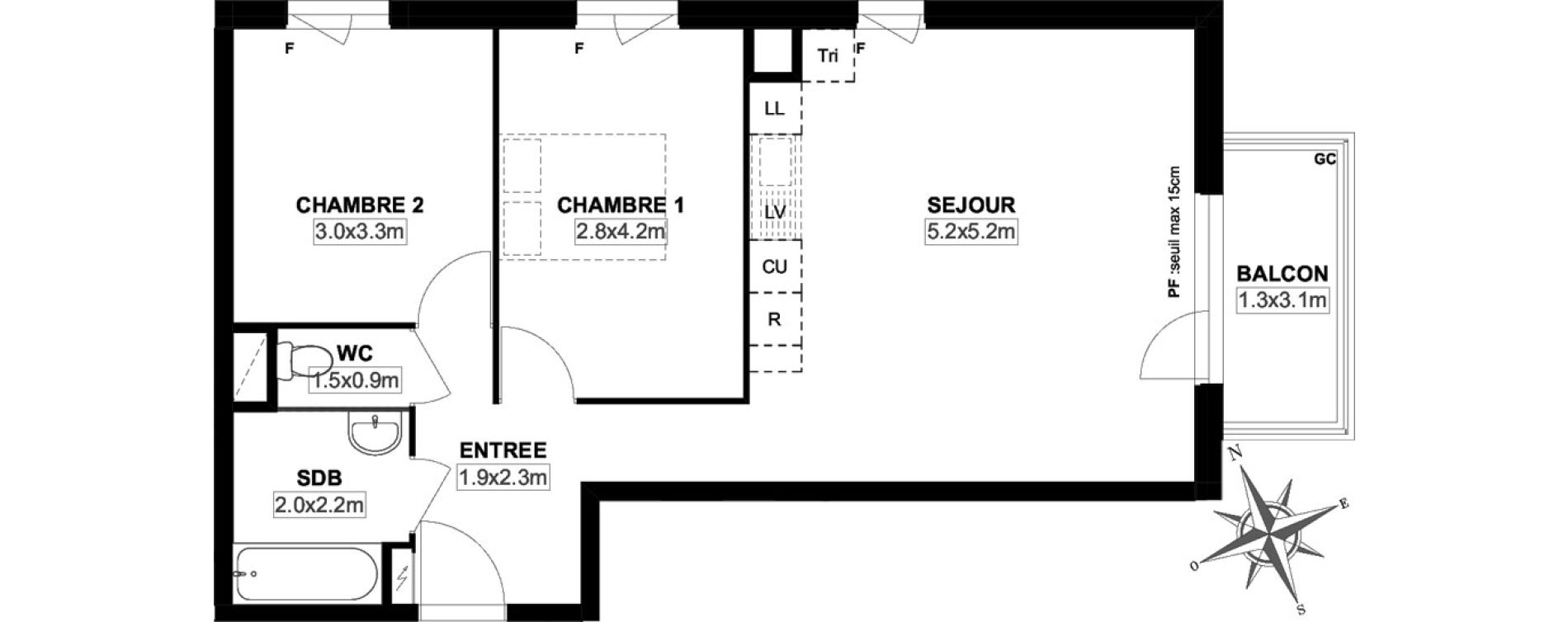 Appartement T3 de 59,98 m2 &agrave; Garges-L&egrave;s-Gonesse Centre