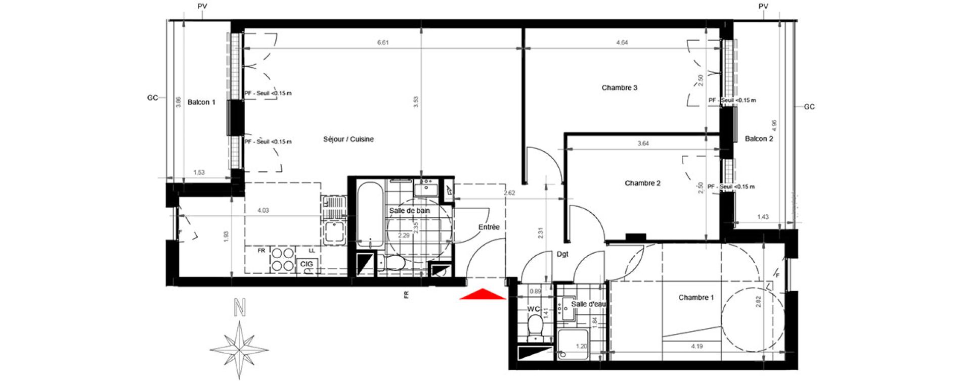 Appartement T4 de 81,18 m2 &agrave; Gonesse Centre