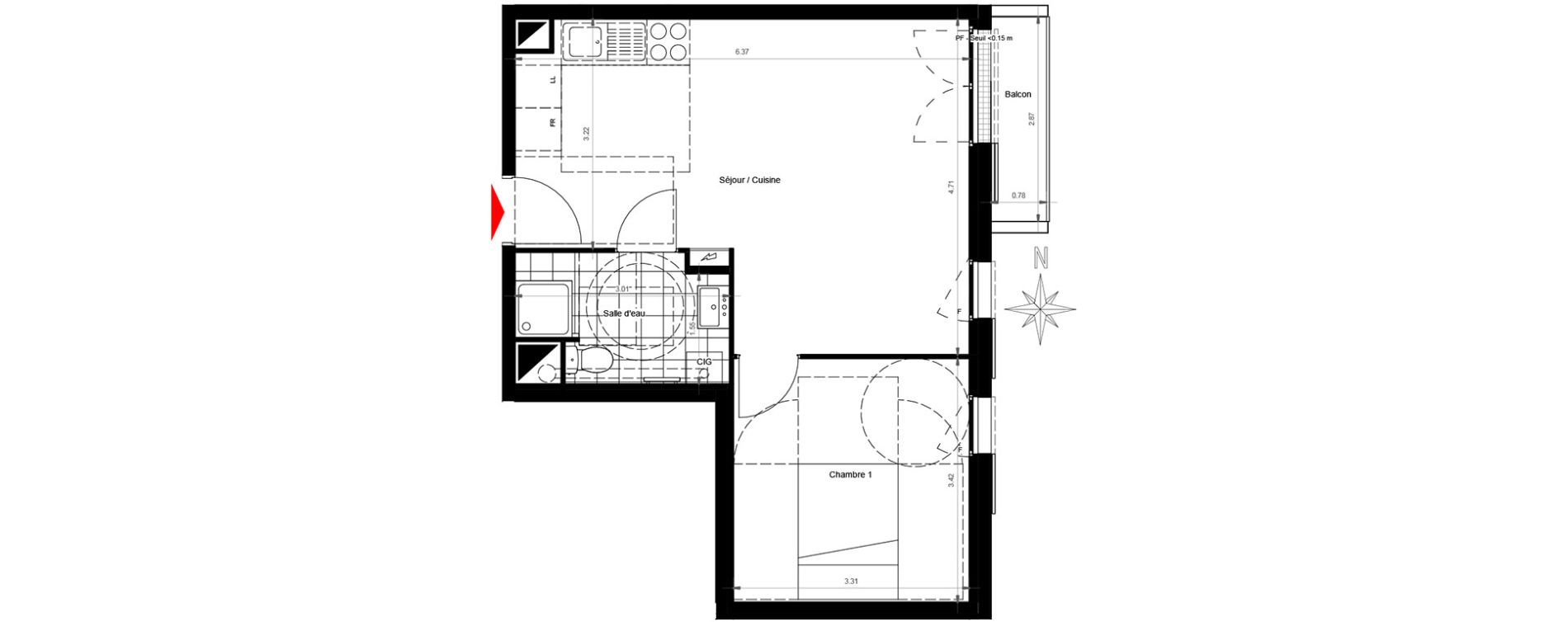 Appartement T2 de 41,59 m2 &agrave; Gonesse Centre