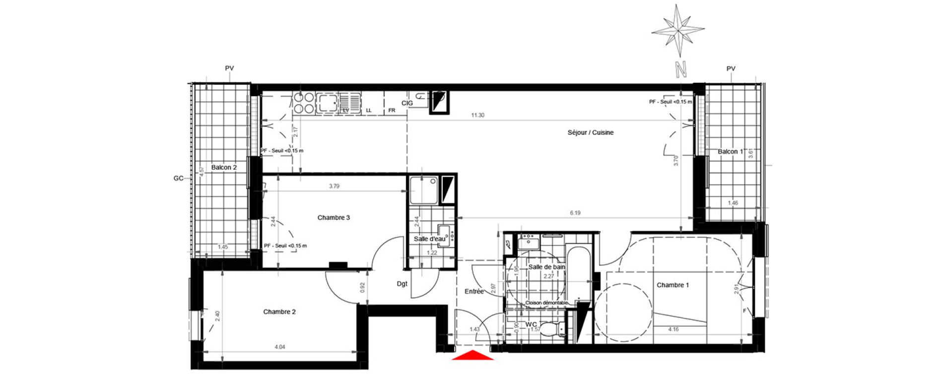 Appartement T4 de 79,25 m2 &agrave; Gonesse Centre