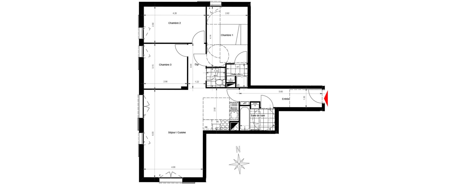 Appartement T4 de 81,07 m2 &agrave; Gonesse Centre