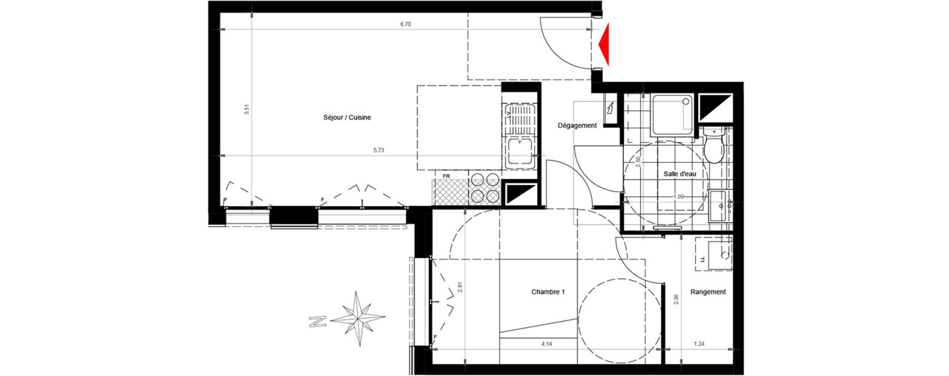 Appartement T2 de 42,70 m2 &agrave; Gonesse Centre