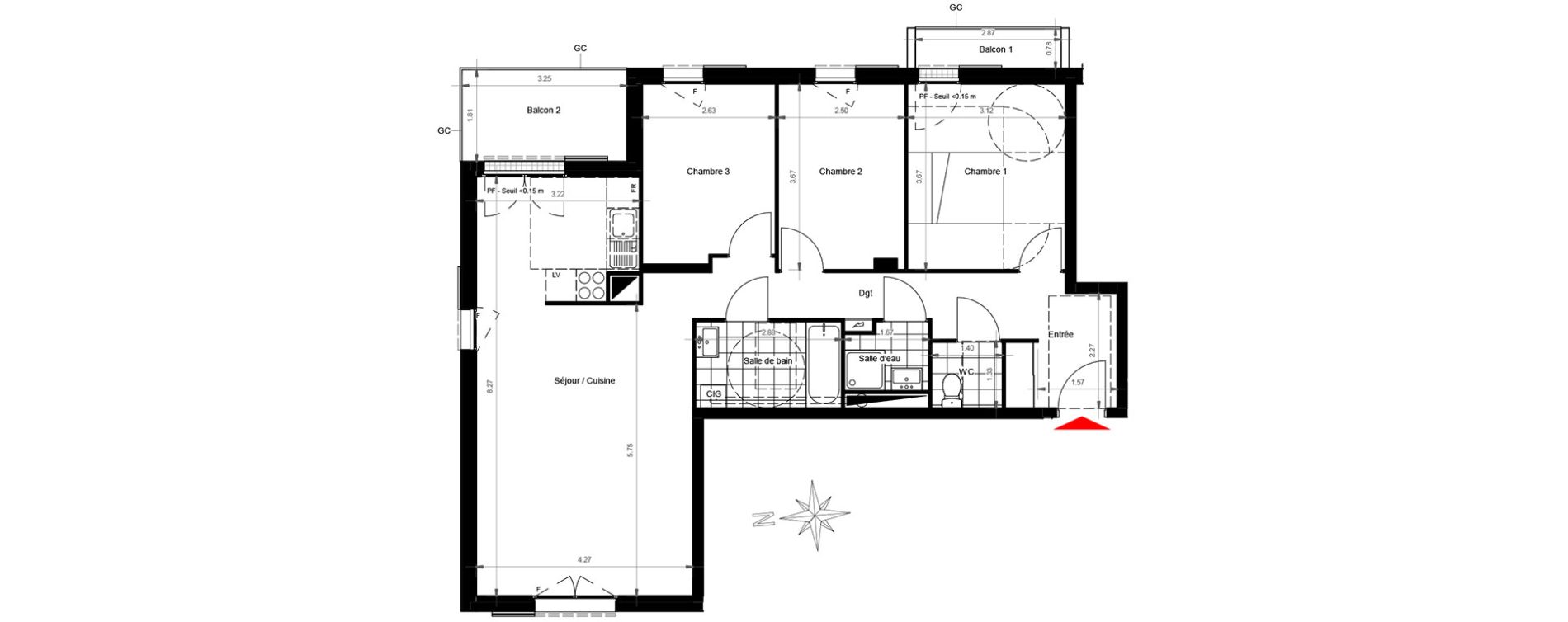 Appartement T4 de 83,52 m2 &agrave; Gonesse Centre