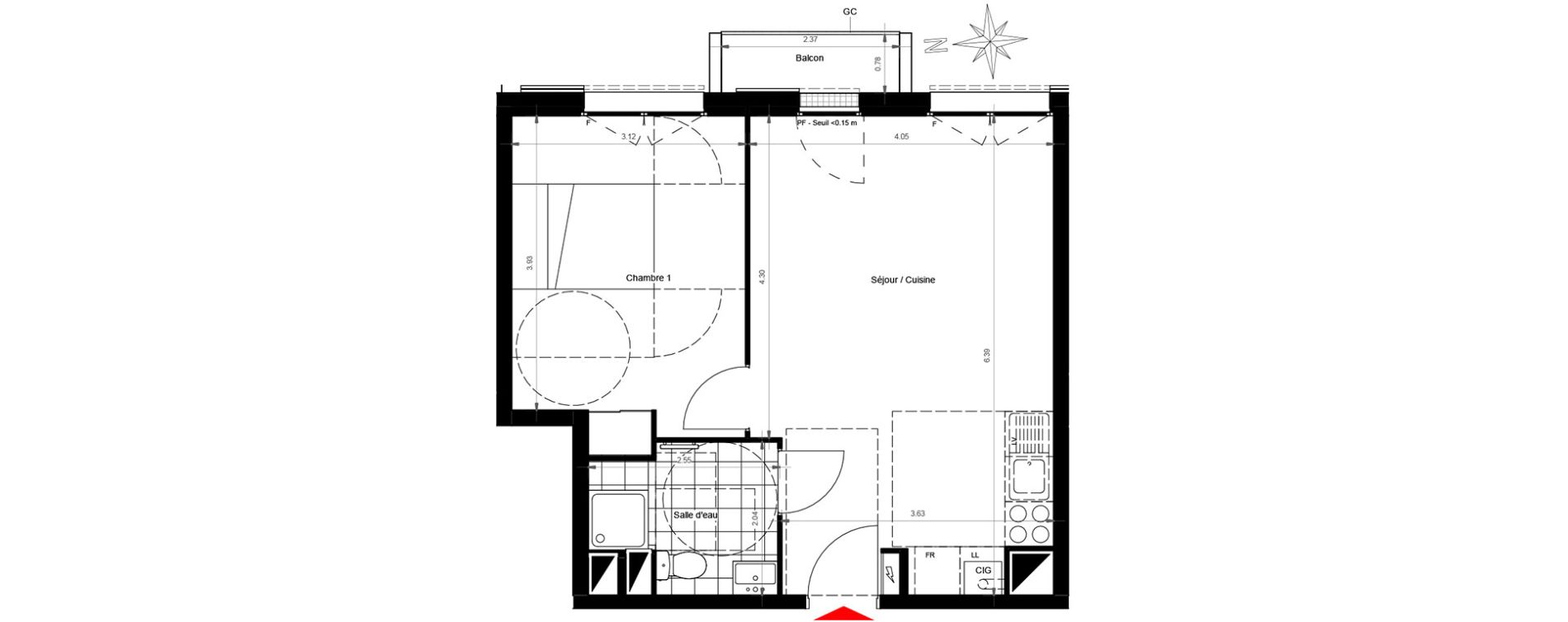 Appartement T2 de 42,13 m2 &agrave; Gonesse Centre