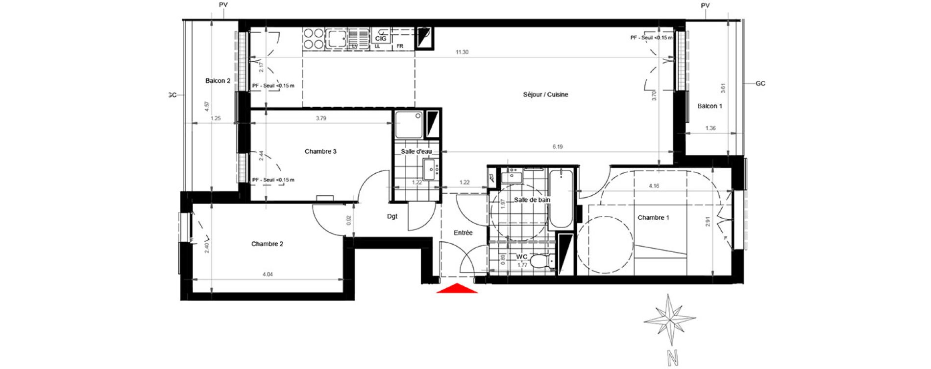 Appartement T4 de 79,23 m2 &agrave; Gonesse Centre