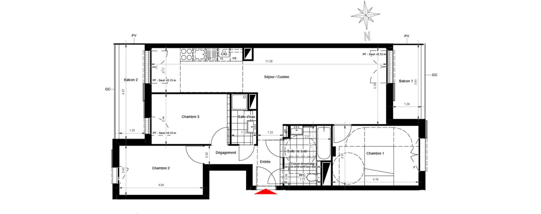 Appartement T4 de 79,26 m2 &agrave; Gonesse Centre