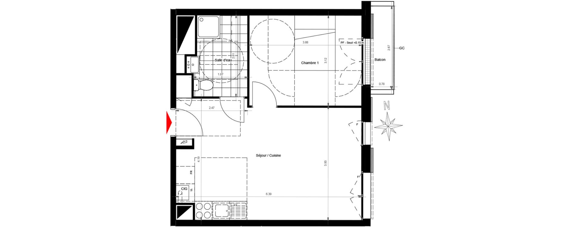 Appartement T2 de 42,88 m2 &agrave; Gonesse Centre