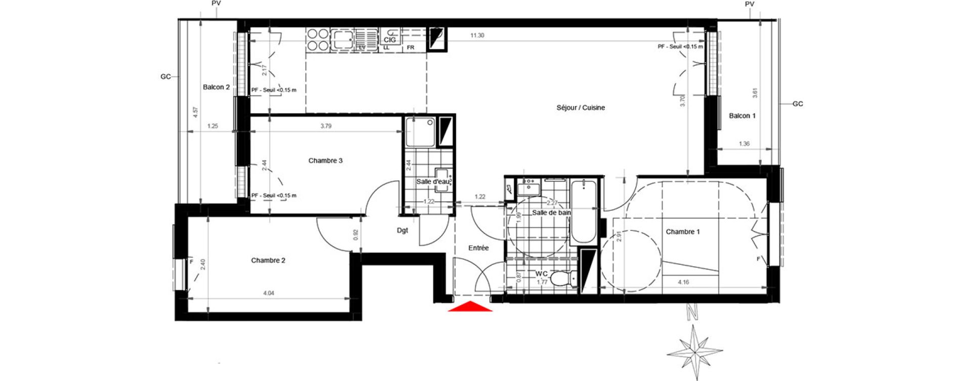 Appartement T4 de 79,26 m2 &agrave; Gonesse Centre