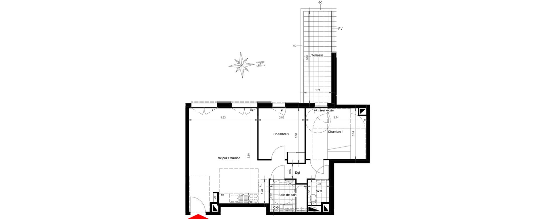 Appartement T3 de 58,60 m2 &agrave; Gonesse Centre