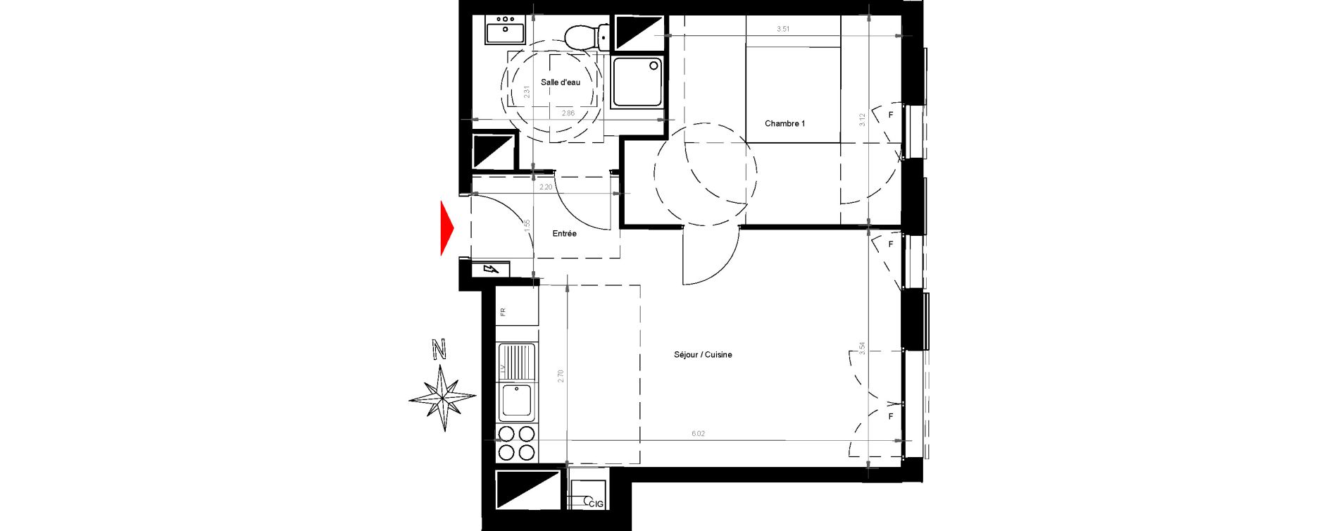 Appartement T2 de 40,66 m2 &agrave; Gonesse Centre