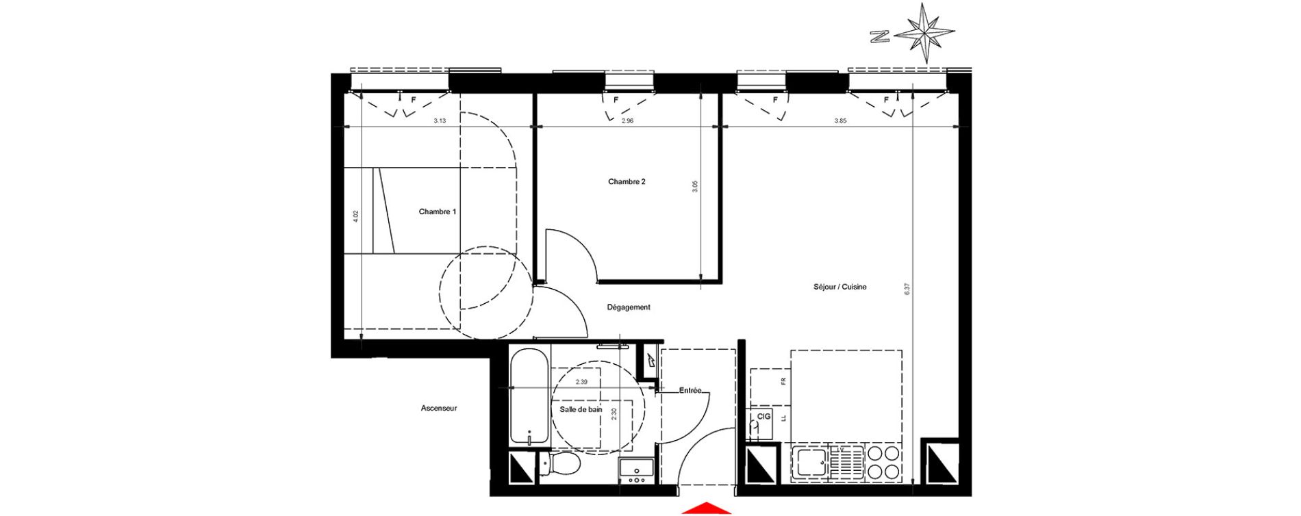 Appartement T3 de 55,16 m2 &agrave; Gonesse Centre
