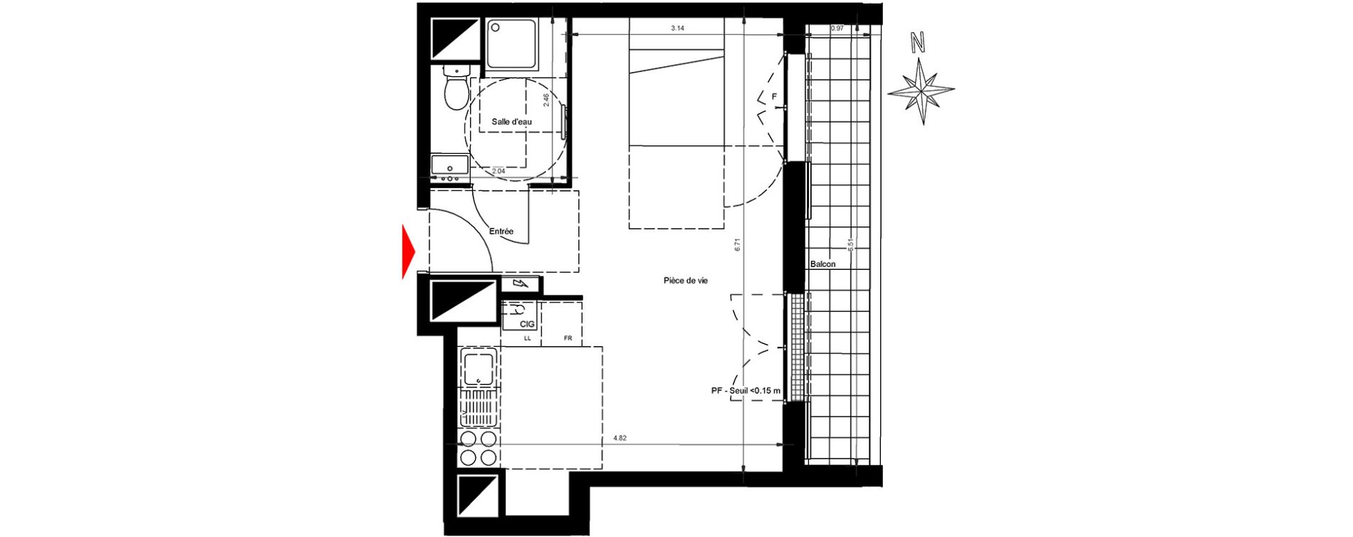 Appartement T1 de 33,06 m2 &agrave; Gonesse Centre
