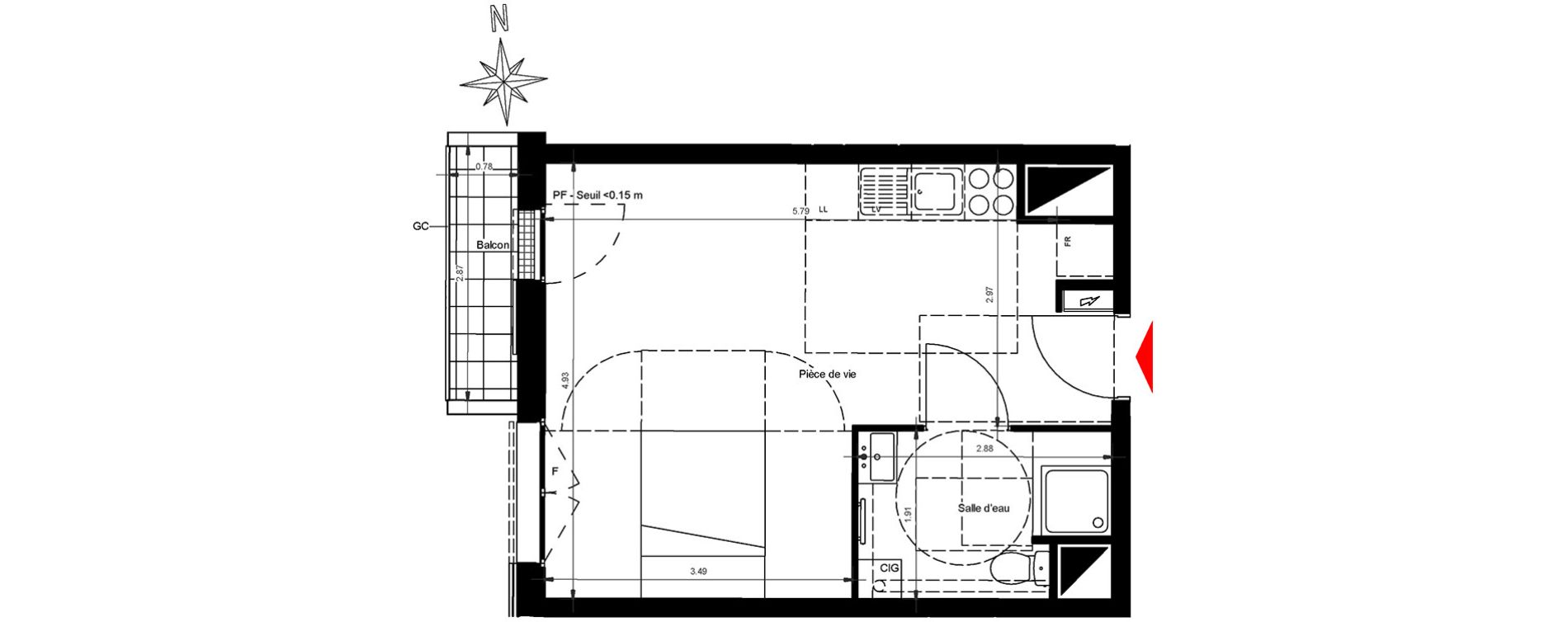Appartement T1 de 30,16 m2 &agrave; Gonesse Centre