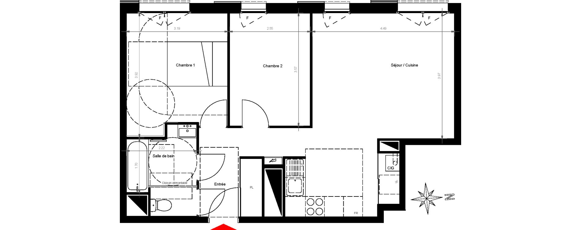 Appartement T3 de 58,90 m2 &agrave; Gonesse Centre
