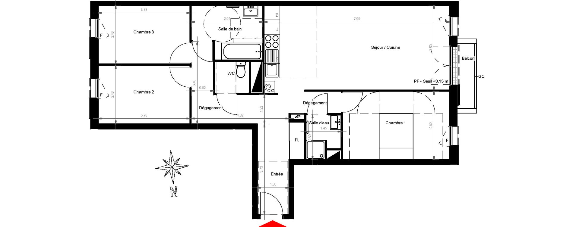 Appartement T4 de 82,76 m2 &agrave; Gonesse Centre