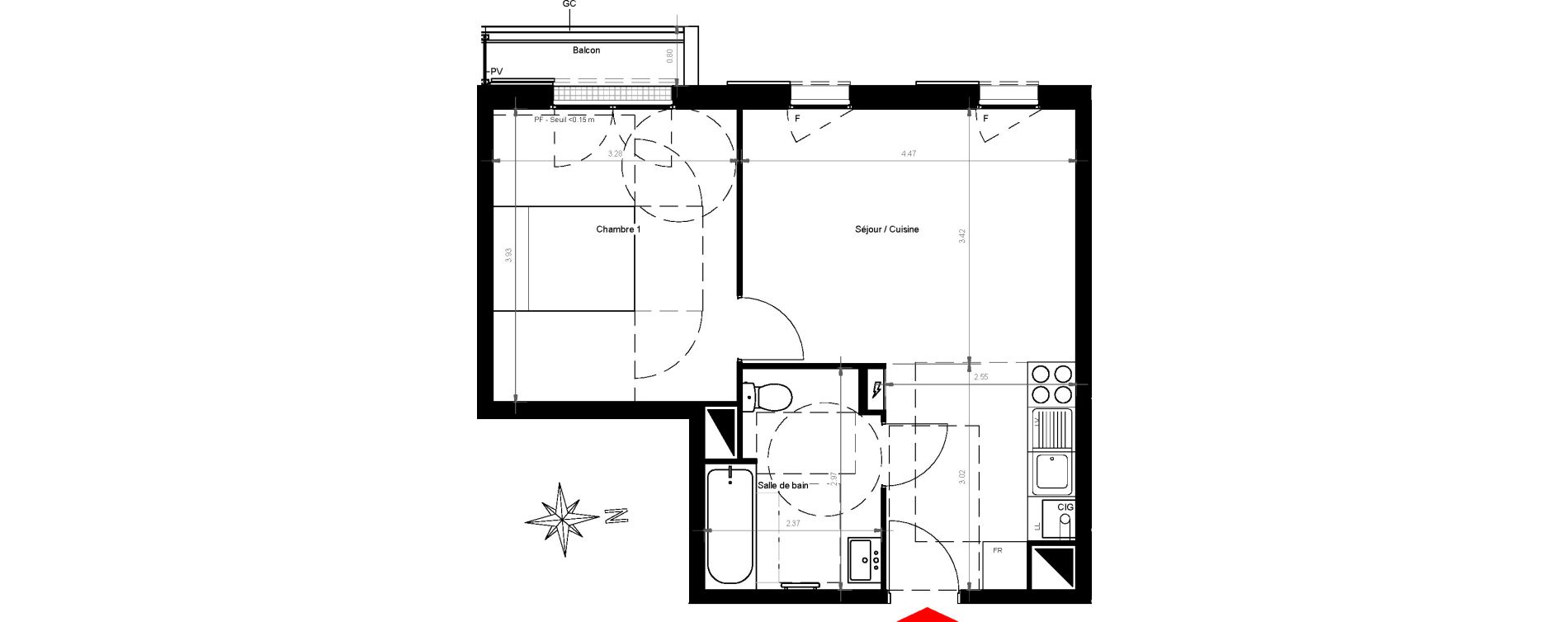 Appartement T2 de 41,81 m2 &agrave; Gonesse Centre