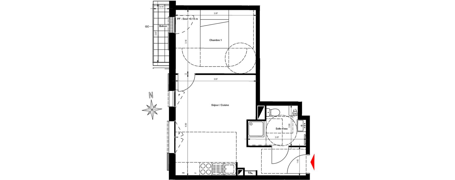 Appartement T2 de 39,85 m2 &agrave; Gonesse Centre