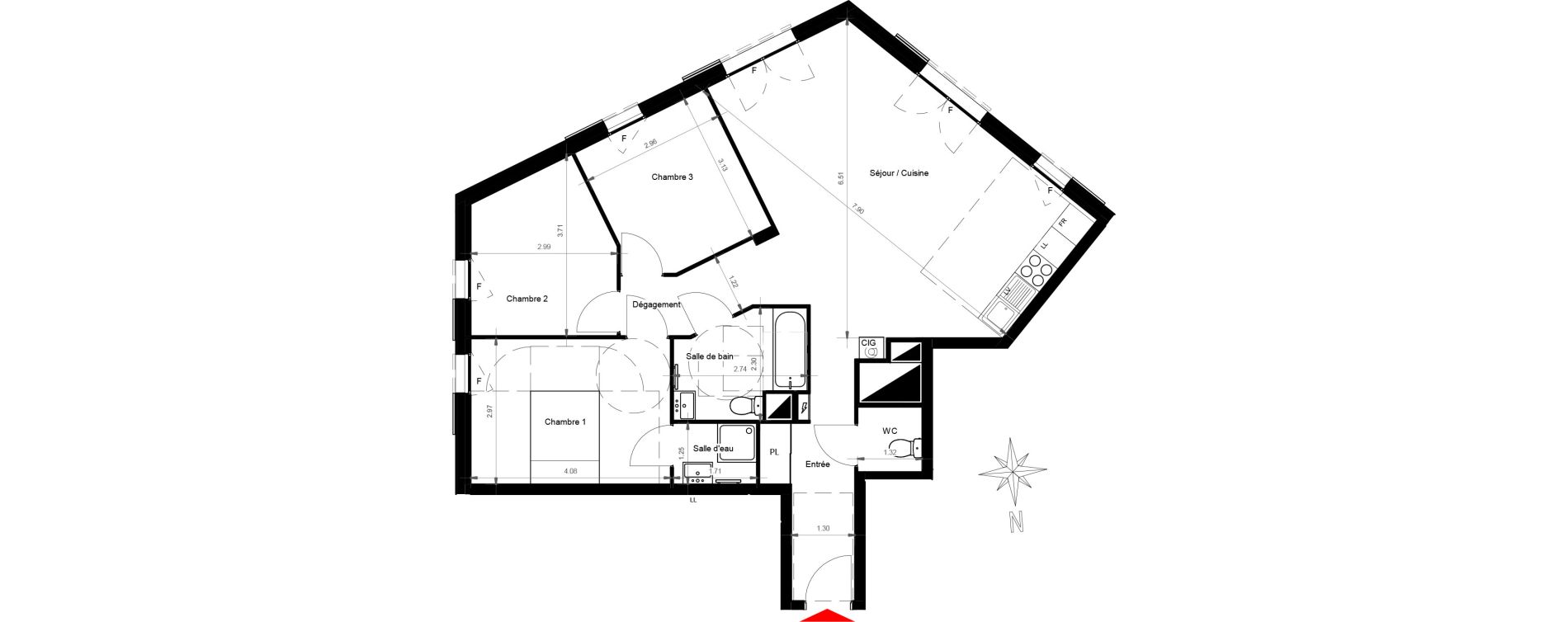 Appartement T4 de 82,55 m2 &agrave; Gonesse Centre