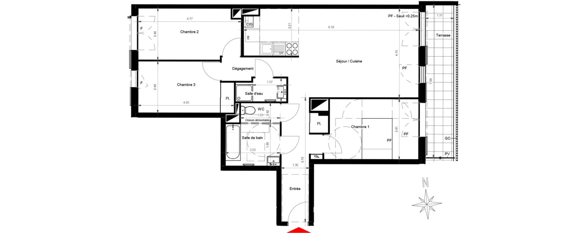 Appartement T4 de 83,23 m2 &agrave; Gonesse Centre