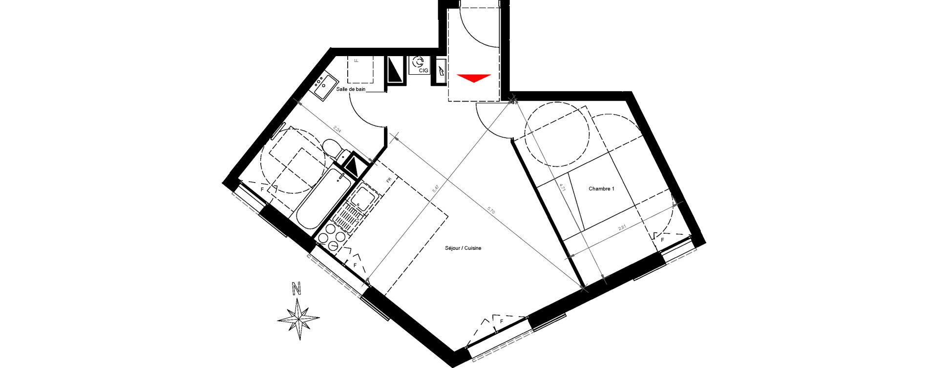 Appartement T2 de 46,45 m2 &agrave; Gonesse Centre