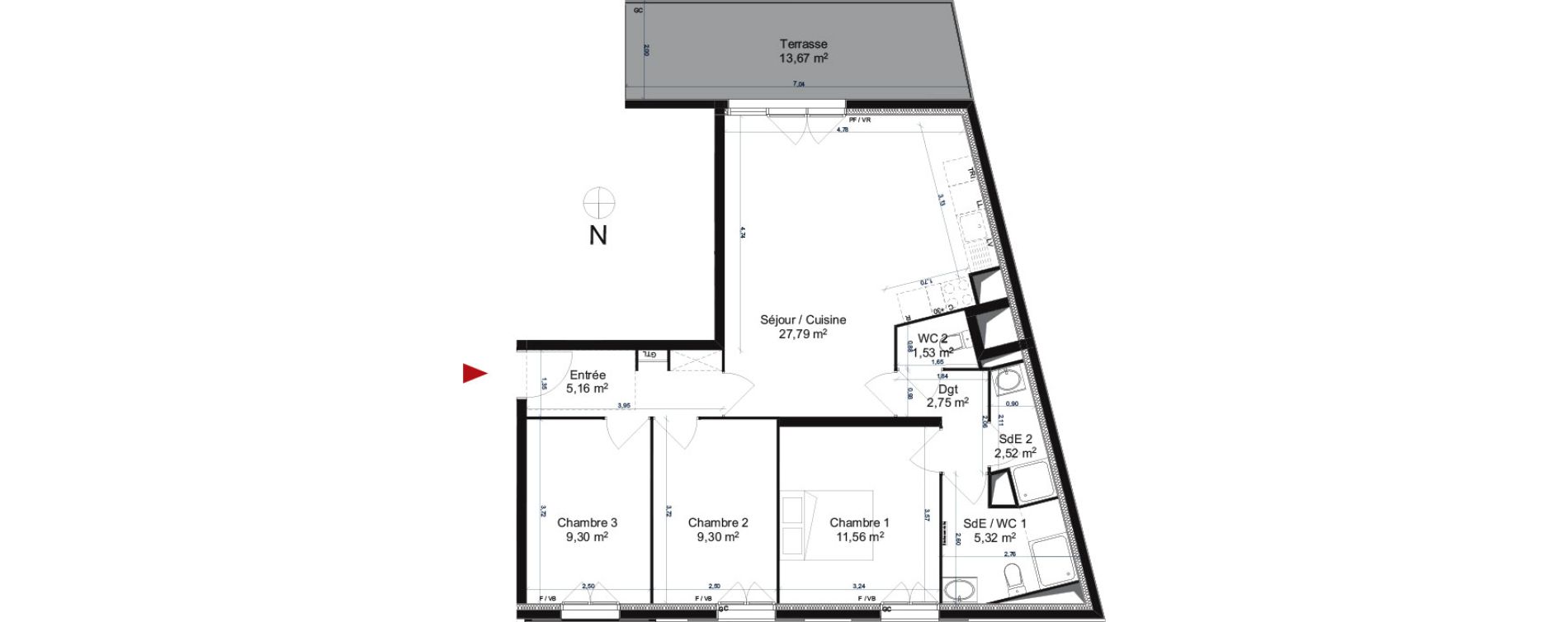 Appartement T4 de 75,23 m2 &agrave; Gonesse Centre