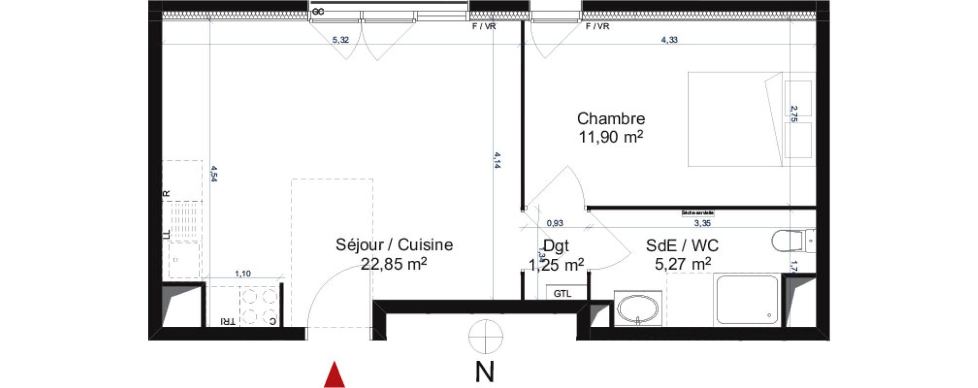 Appartement T2 de 41,27 m2 &agrave; Gonesse Centre