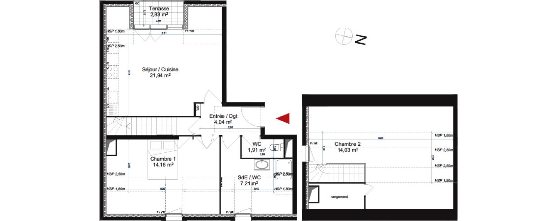 Duplex T3 de 63,29 m2 &agrave; Gonesse Centre