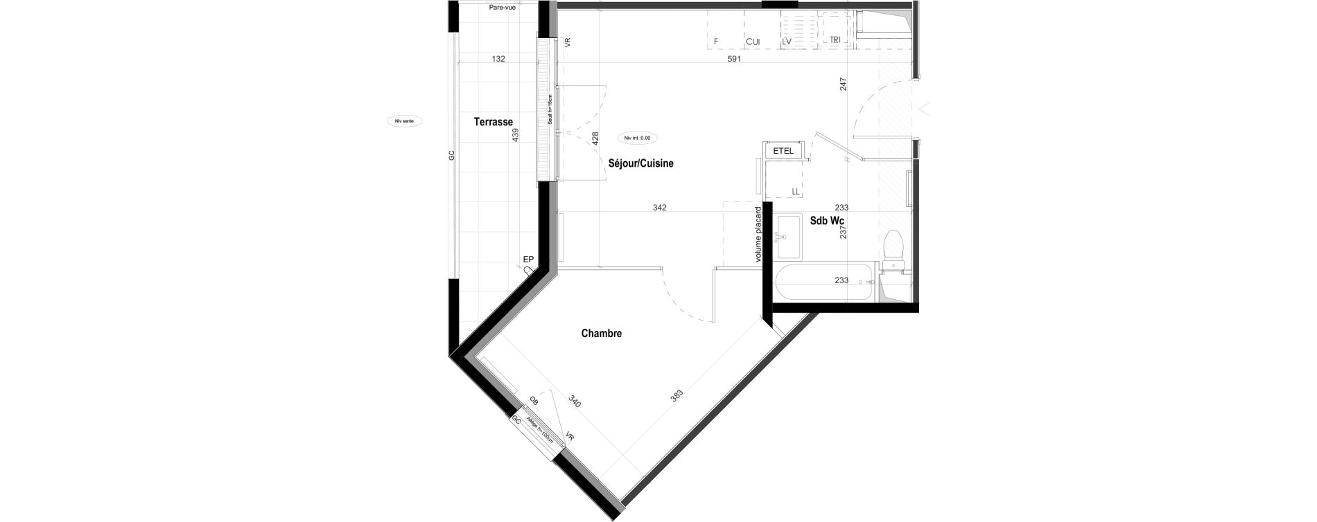 Appartement T2 de 37,21 m2 &agrave; Goussainville Demoiselles - grand pr&eacute; - gare