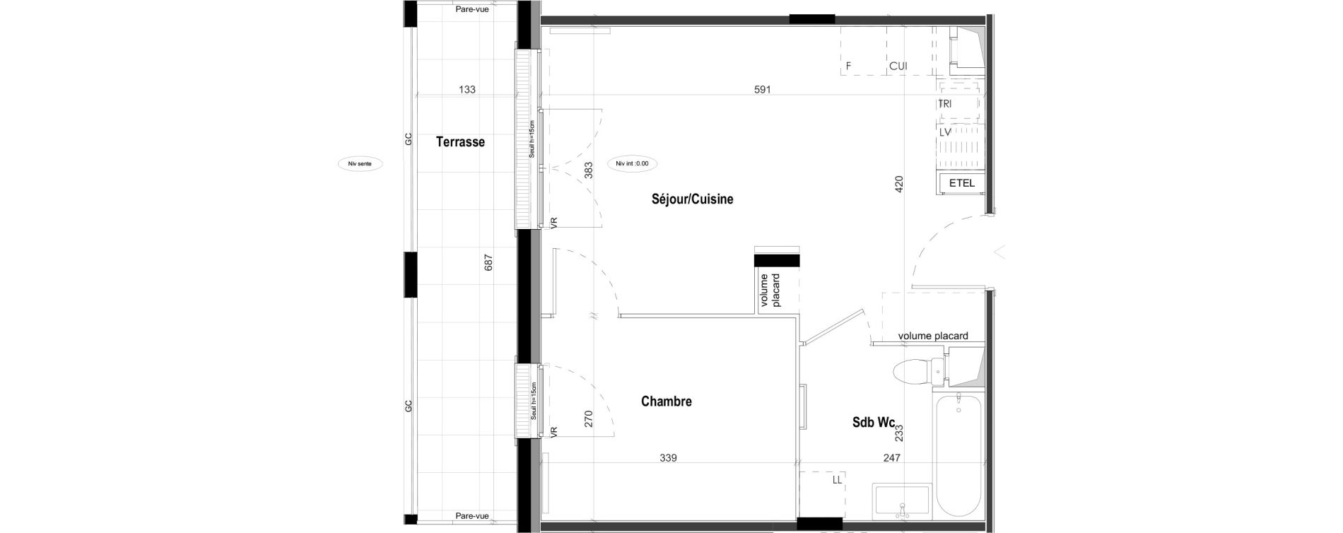 Appartement T2 de 37,42 m2 &agrave; Goussainville Demoiselles - grand pr&eacute; - gare