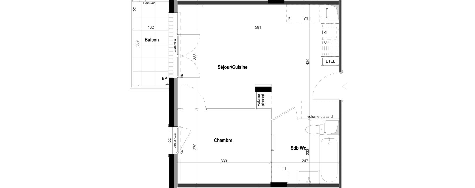 Appartement T2 de 37,42 m2 &agrave; Goussainville Demoiselles - grand pr&eacute; - gare