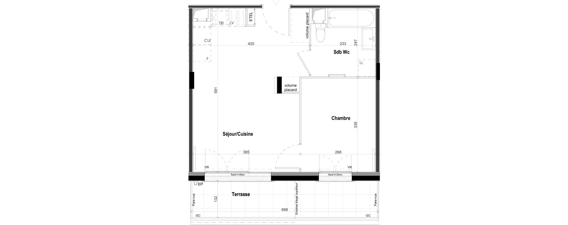 Appartement T2 de 37,40 m2 &agrave; Goussainville Demoiselles - grand pr&eacute; - gare