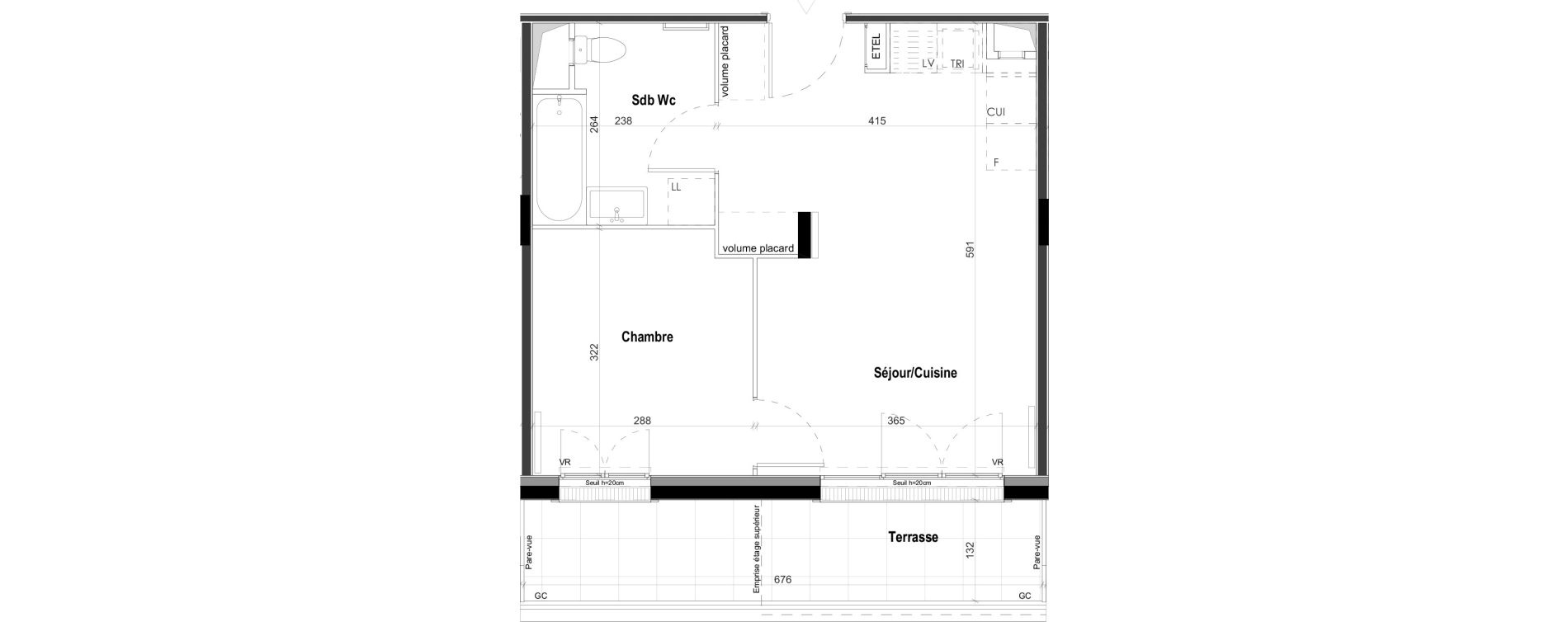 Appartement T2 de 37,27 m2 &agrave; Goussainville Demoiselles - grand pr&eacute; - gare