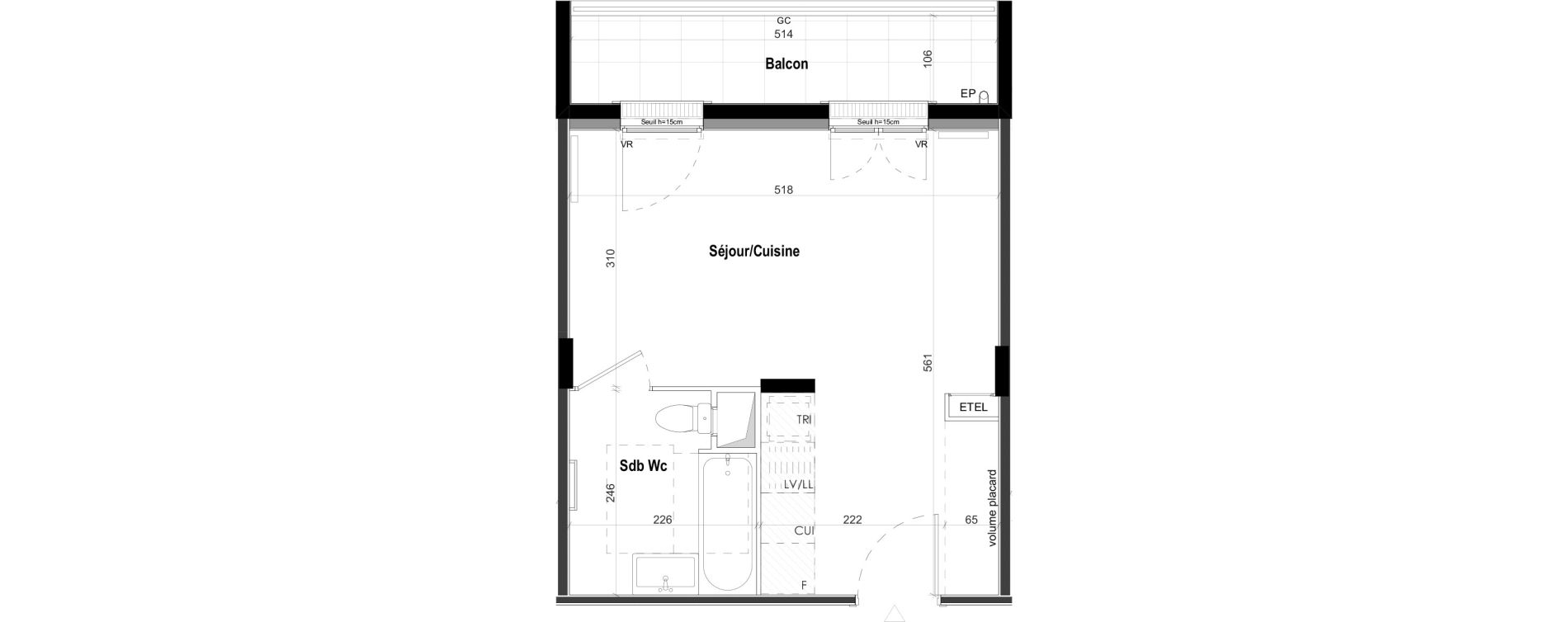 Studio de 28,04 m2 &agrave; Goussainville Demoiselles - grand pr&eacute; - gare