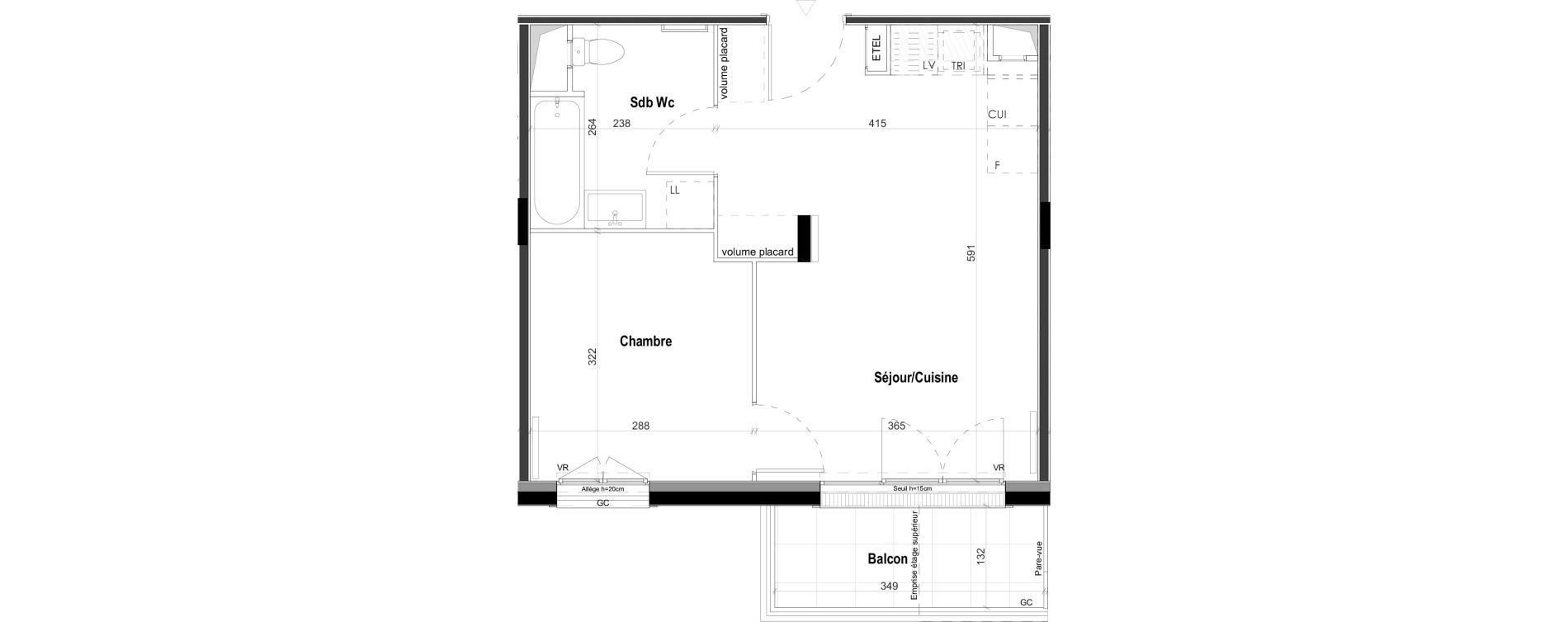 Appartement T2 de 37,27 m2 &agrave; Goussainville Demoiselles - grand pr&eacute; - gare