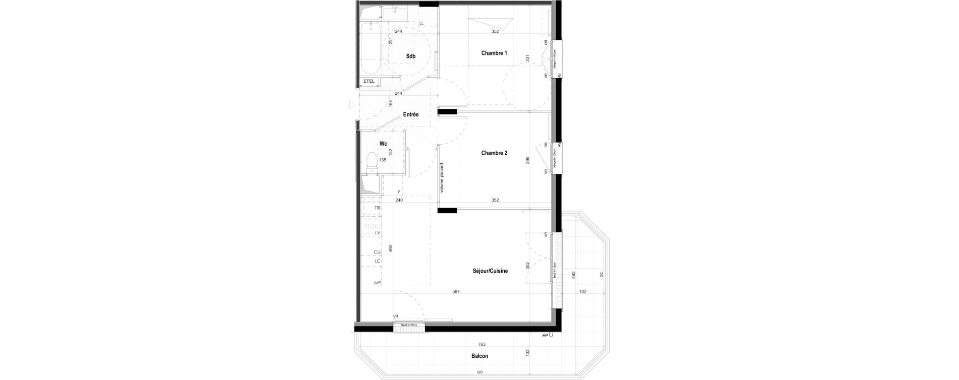 Appartement T3 de 57,23 m2 &agrave; Goussainville Demoiselles - grand pr&eacute; - gare