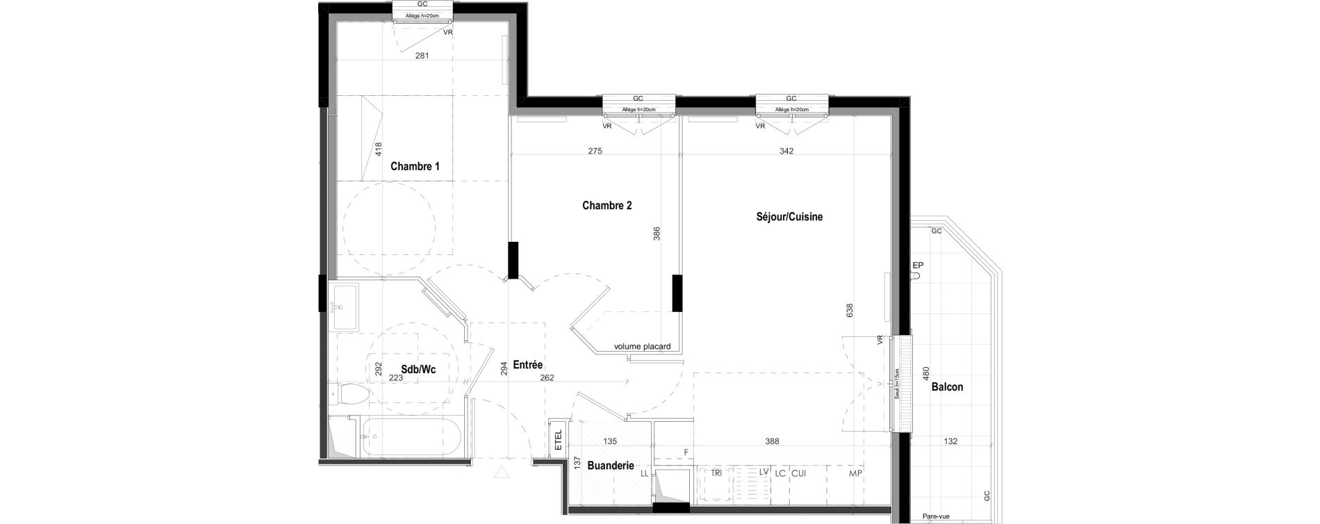 Appartement T3 de 57,61 m2 &agrave; Goussainville Demoiselles - grand pr&eacute; - gare