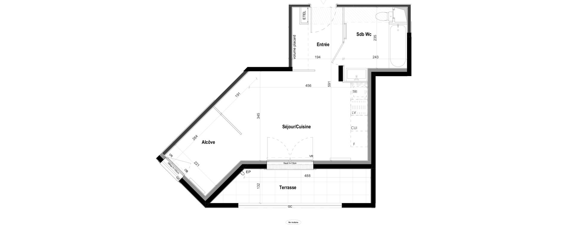 Studio de 33,26 m2 &agrave; Goussainville Demoiselles - grand pr&eacute; - gare