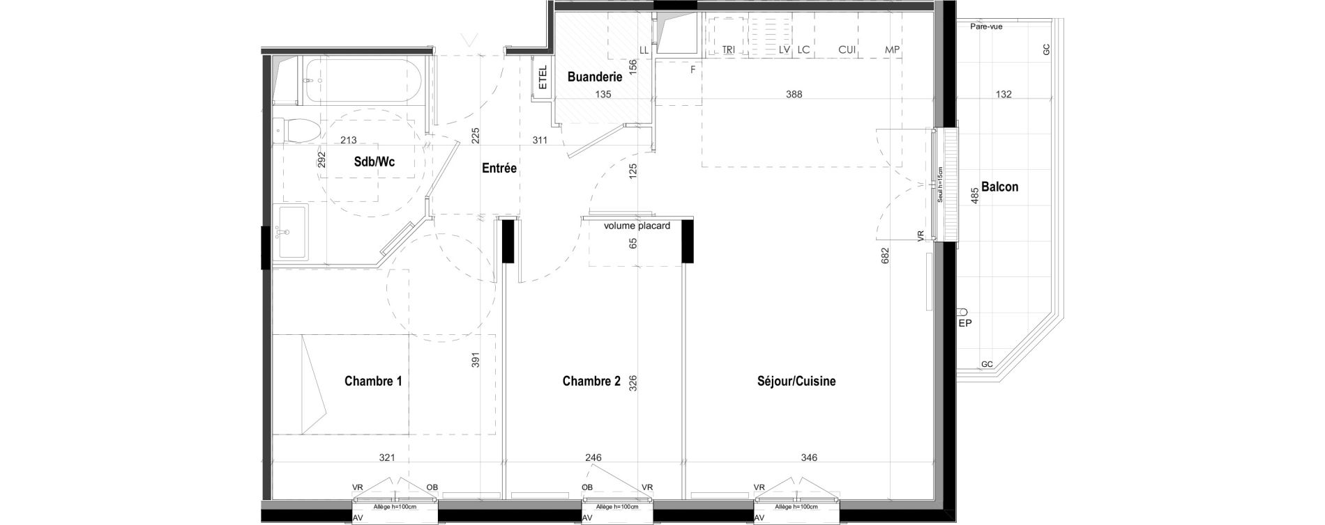 Appartement T3 de 58,37 m2 &agrave; Goussainville Demoiselles - grand pr&eacute; - gare