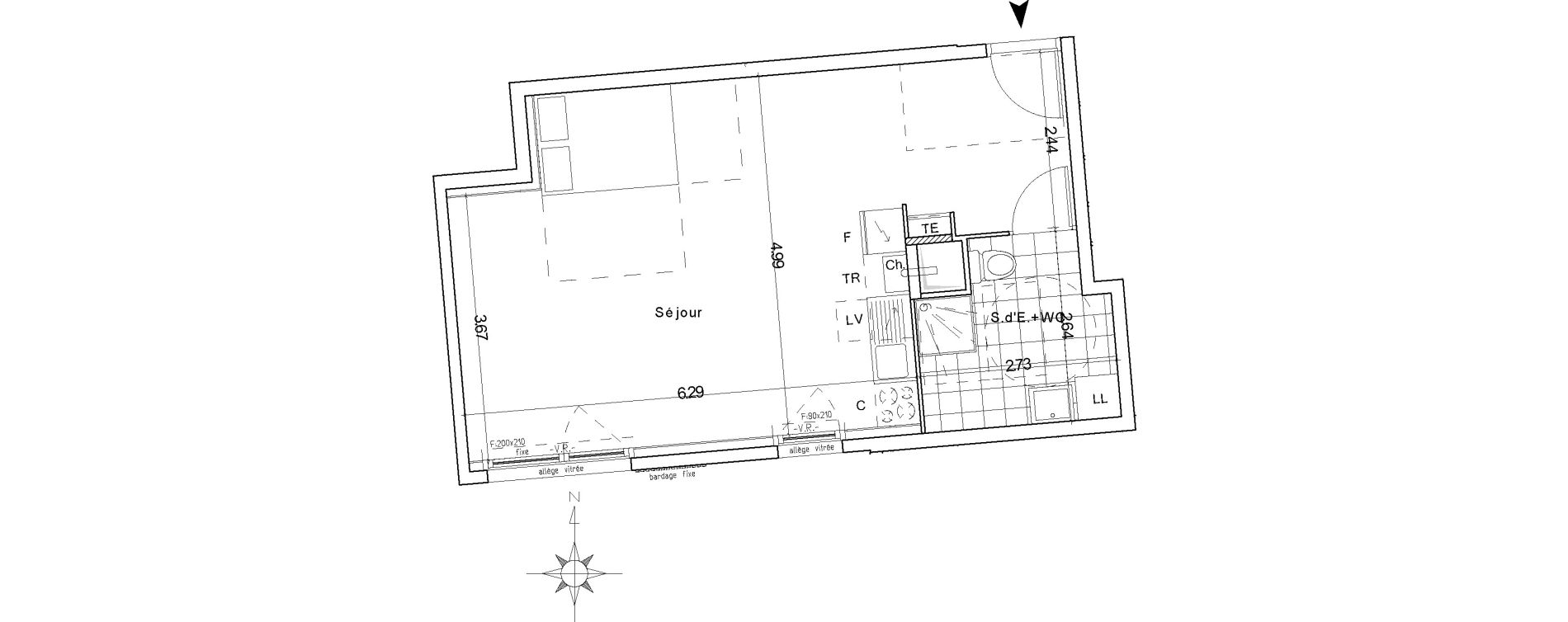 Appartement T1 de 41,42 m2 &agrave; Groslay Centre